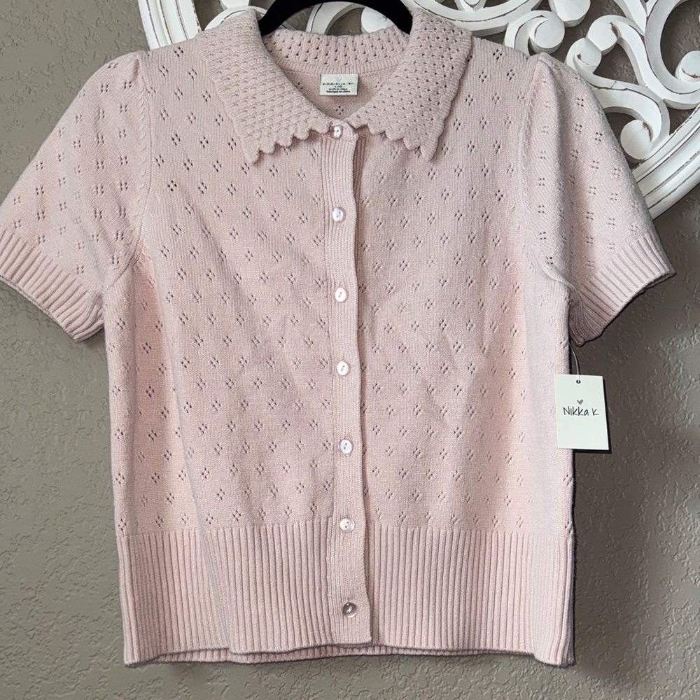 Nikka V Pink Short Sleeve Cardigan